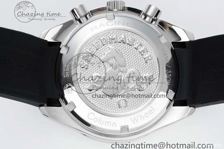 0706 TopPick Speedmaster Racing Master SS HKF Best Edition White Black Dial on Black Rubber Strap A 7813